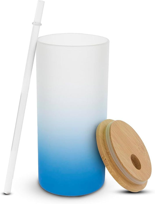 18oz Frosted Glass Cup with Plastic Clear Straw