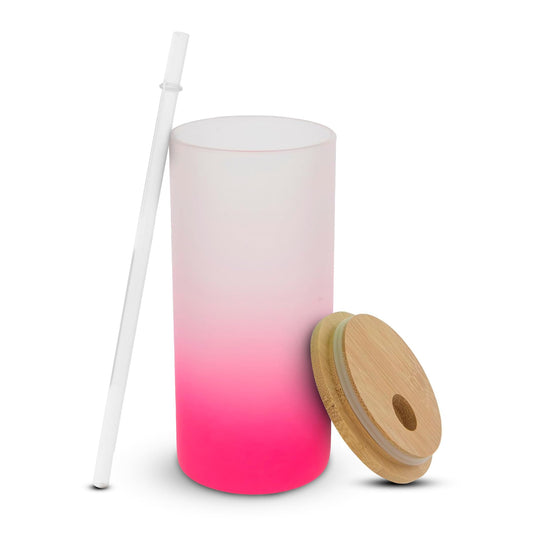 18oz Frosted Glass Cup with Plastic Clear Straw- EPOXY